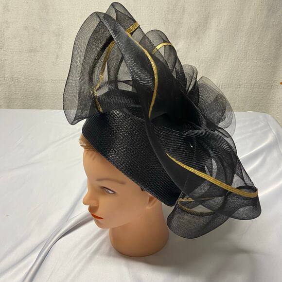 Black Hat W/ Gold Trim Fancy Church Party Special Funeral Ladies Polypropylene main image 7